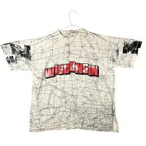 Vintage Wisconsin City Map All Over Print T Shirt White USA Made Size XL
